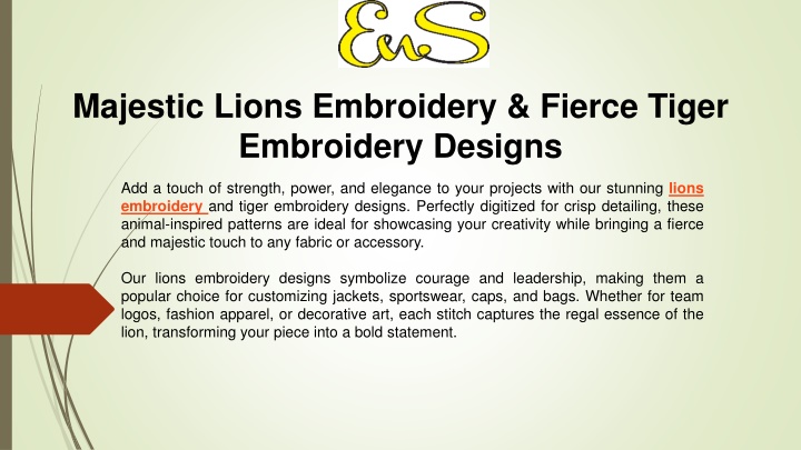 PPT - Majestic Lions Embroidery & Fierce Tiger Embroidery Designs PowerPoint Presentation - ID:14520224