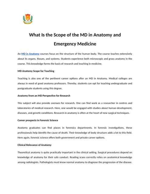 What Is the Scope of the MD in Anatomy and Emergency Medicine.docx