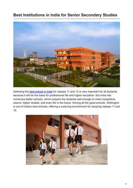 Best Institutions in India for Senior Secondary Studies | PDF