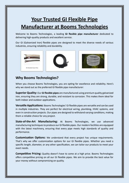 Your Trusted GI Flexible Pipe Manufacturer at Booms Technologies.pdf