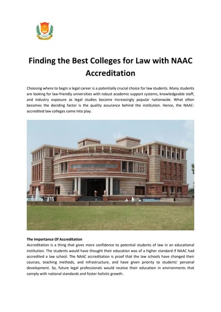 Finding the Best Colleges for Law with NAAC Accreditation | PDF
