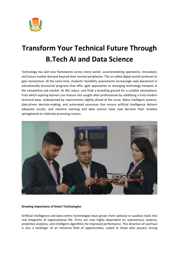 PPT - Transform Your Technical Future Through B.Tech AI and Data Science PowerPoint Presentation - ID:14678235