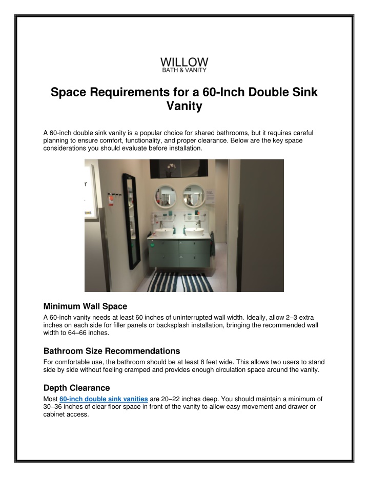Space Requirements for a 60-Inch Double Sink Vanity