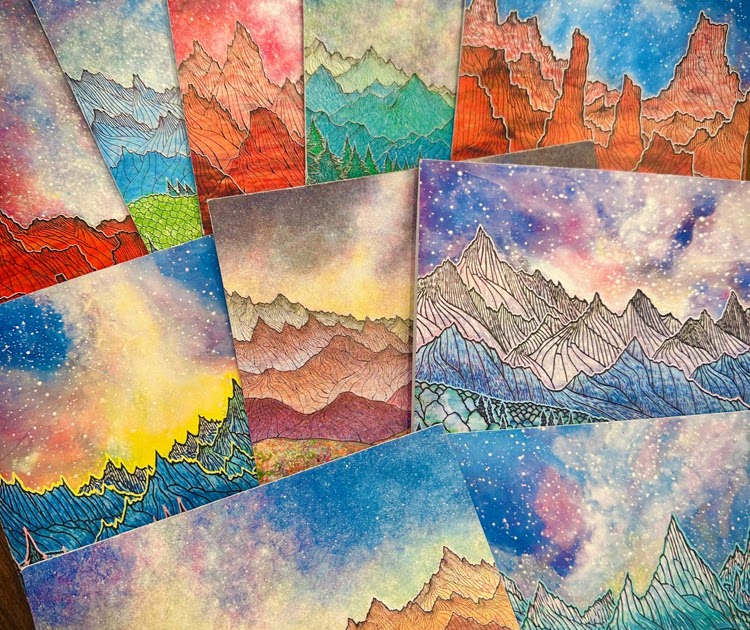 Kasia Polkowska Art: A Set of Folded Note Cards with Envelopes – 10 Unique Designs – Each 5.5″x4.25″