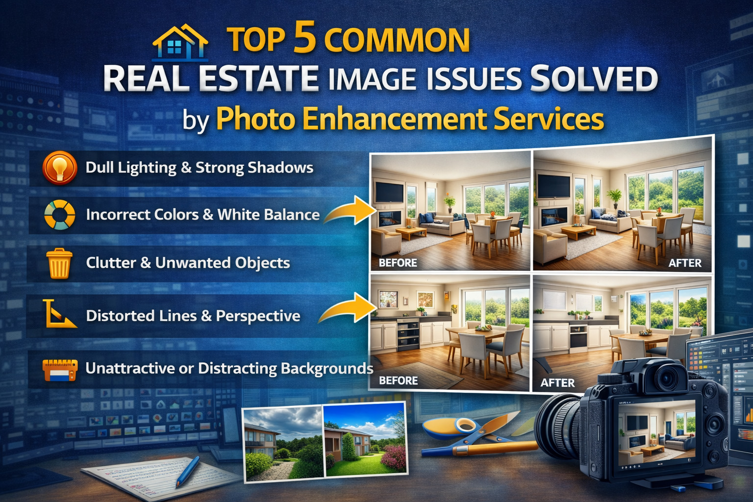 Top 5 Common Real Estate Image Issues Solved by Photo Enhancement Services -