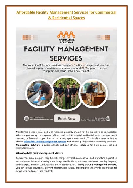 Affordable Facility Management Services for Commercial  Residential Spaces | PDF