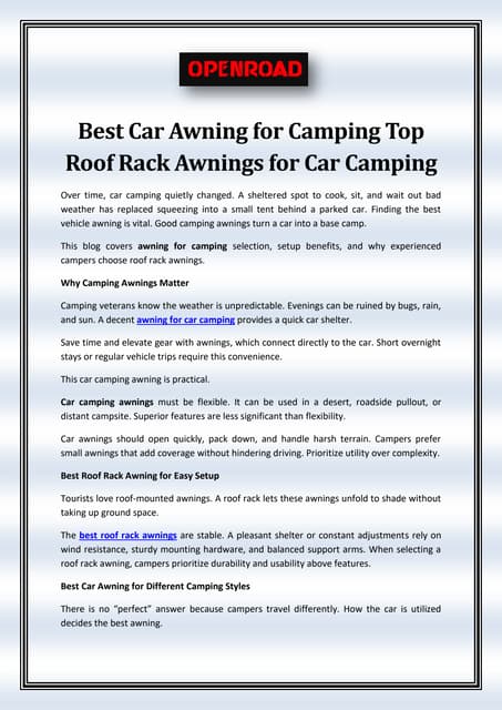 Best Car Awning for Camping: Top Roof Rack Awnings for Car Camping | PDF