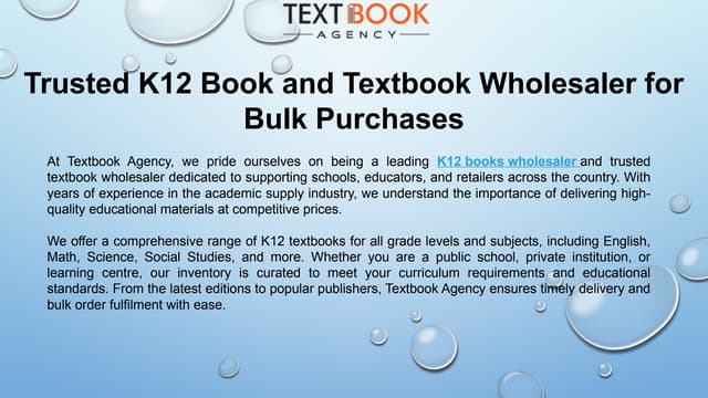 Trusted K12 Book and Textbook Wholesaler for Bulk Purchases | PPTX