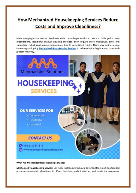 How Mechanized Housekeeping Services Reduce Costs and Improve Cleanliness | PDF