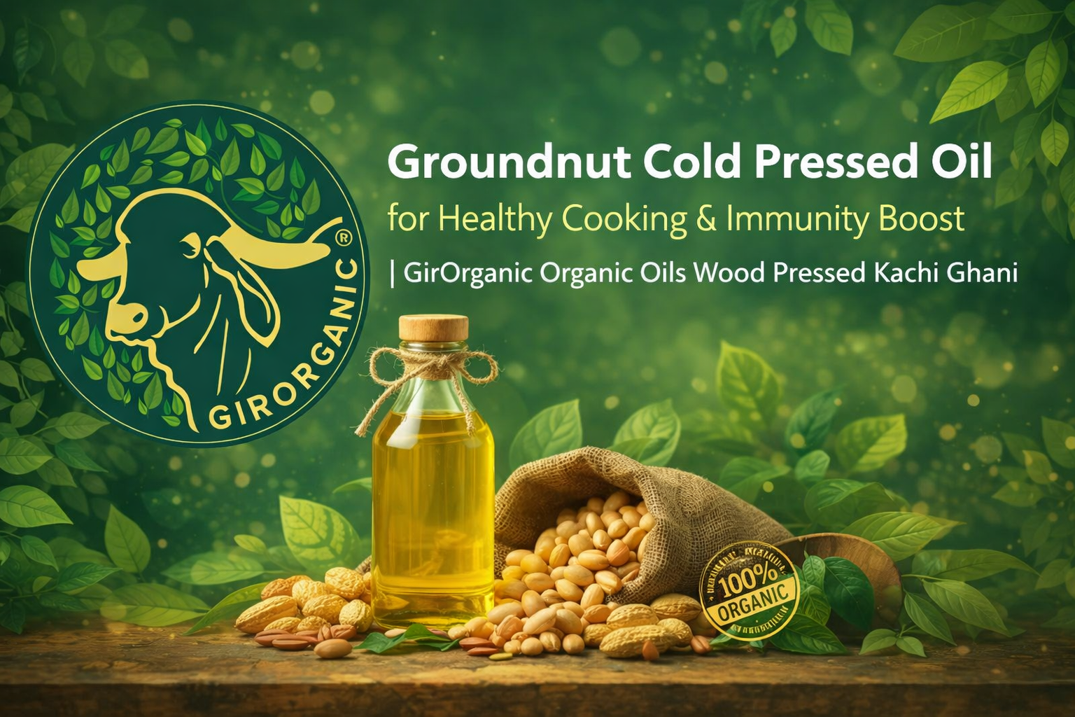 Groundnut Cold Pressed Oil for Healthy Cooking  Immunity Boost | GirOrganic Organic Oils Wood Pressed Kachi Ghani