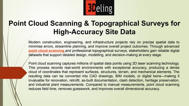 Point Cloud Scanning  Topographical Surveys for High-Accuracy Site Data | PPTX