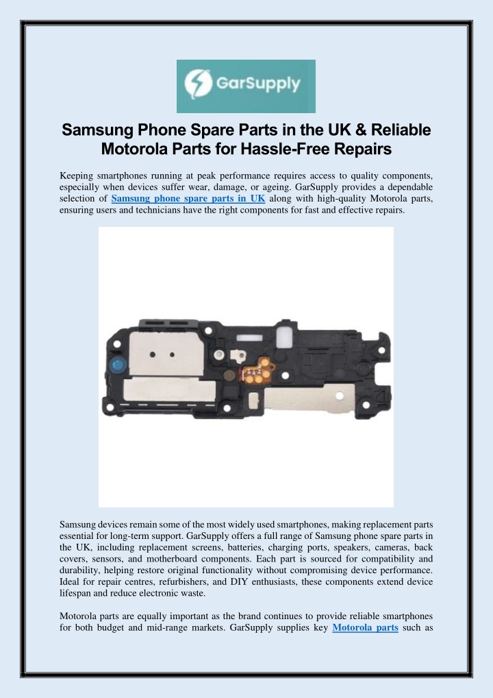 PPT - Samsung Phone Spare Parts in the UK  Reliable Motorola Parts for Hassle-Free Repairs PowerPoint Presentation - ID:14753840